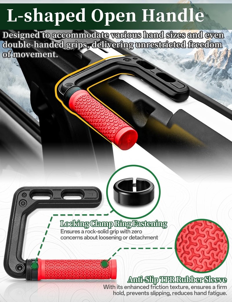 JROAD Bronco Aluminum Grab Handles Roll Bar Non-Slip Grip HandlesCompatible with Ford Bronco 2021-2025 Front or Rear Seat 4 Door Soft/Hard Top,Bronco Raptor Interior Accessories （2PCS/red） - Image 2